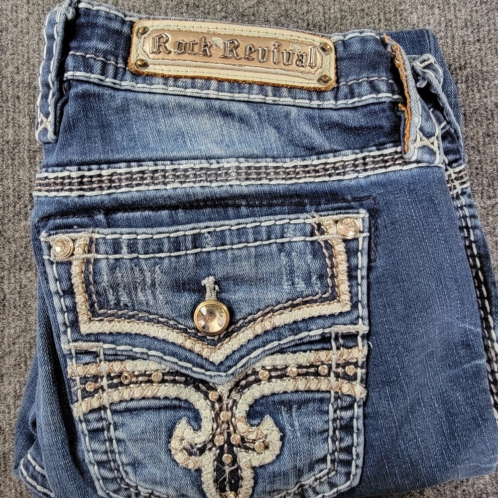 Rock Revival Celinda Ankle Skinny Distressed Embellished Jeans Blue Size 31